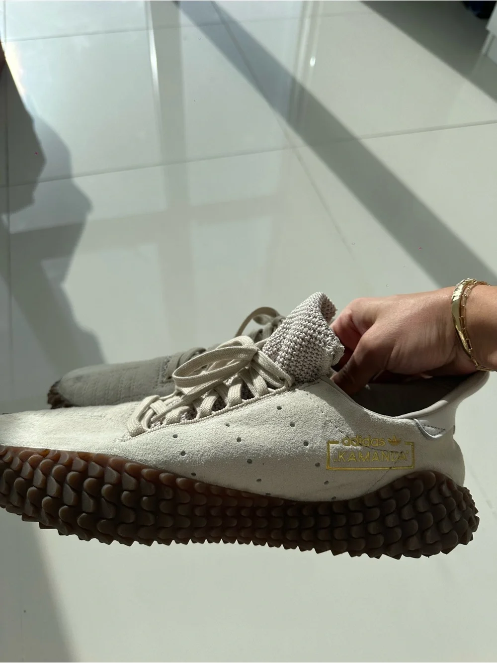 adidas Kamanda Sneakers in Light Gray with Brown Sole